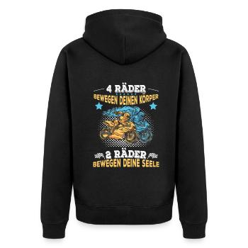 Zwei Räder Bewegen Deine Seele Biker Spruch - Unisex Premium Bio Zip Hoodie - Schwarz - Hinten - Nico (187cm)