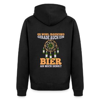 Ob wohl irgendwo ein Bier an mich denkt - Unisex Premium Bio Zip Hoodie - Schwarz - Hinten - Nico (187cm)