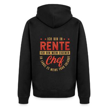 Ich bin in Rente und mein eigener Chef Rentner - Unisex Premium Bio Zip Hoodie - Schwarz - Hinten - Nico (187cm)