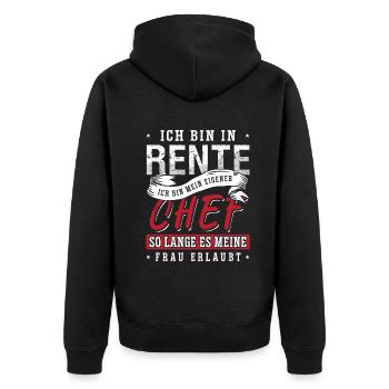 Ich bin in Rente und mein eigener Chef Rentner - Unisex Premium Bio Zip Hoodie - Schwarz - Hinten - Nico (187cm)