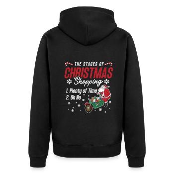 Funny Stages Of Christmas Shopping Pajama - Unisex Premium Organic Zip Hoodie - black - Back - Nico (187cm)