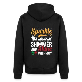 Sparkle Shimmer And Shine with Joy Christmas - Unisex Premium Organic Zip Hoodie - black - Back - Nico (187cm)
