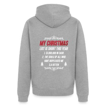 Chritmas List for Cat Lovers - Unisex Premium Bio Zip Hoodie - Grau meliert - Hinten - Nico (187cm)