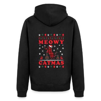 Meowy Catmas Ugly Red Plaid Christmas Cat - Unisex Premium Bio Zip Hoodie - Schwarz - Hinten - Nico (187cm)