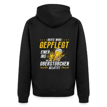 Heute wird geplegt einer ins Oberstübchen - Unisex Premium Bio Zip Hoodie - Schwarz - Hinten - Nico (187cm)
