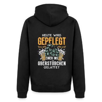 Heute wird geplegt einer ins Oberstübchen - Unisex Premium Bio Zip Hoodie - Schwarz - Hinten - Nico (187cm)