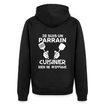 Parrain cuisinier idée Cadeau - Veste à capuche bio Premium Unisexe - noir - Dos - Nico (187cm)