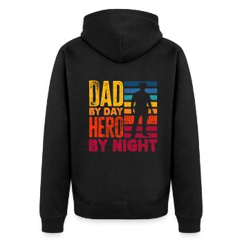 Dad by Day Hero by Night Father's Day Design for - Unisex Premium Bio Zip Hoodie - Schwarz - Hinten - Nico (187cm)