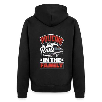 Policing runs in the Family Father's Day Design - Unisex Premium Bio Zip Hoodie - Schwarz - Hinten - Nico (187cm)