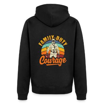 Devoir familial Courage Pompiers Fête des pères - Veste à capuche bio Premium Unisexe - noir - Dos - Nico (187cm)