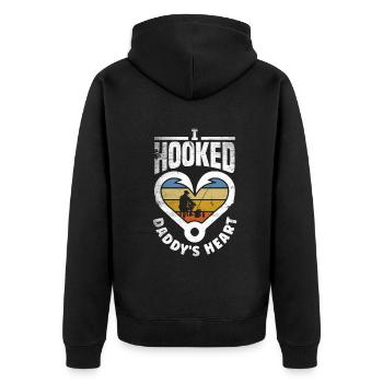I Hooked Daddy's Heart Fishing Father's Day - Unisex Premium Bio Zip Hoodie - Schwarz - Hinten - Nico (187cm)