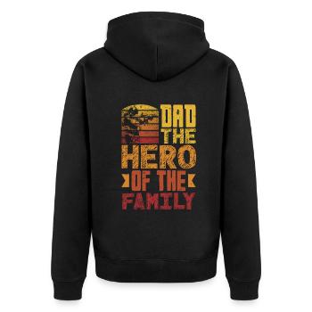 Dad The Hero Of The Family Father's Day - Unisex Premium Bio Zip Hoodie - Schwarz - Hinten - Nico (187cm)