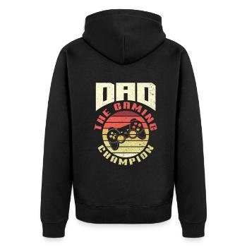 Dad The Gaming Champion Fathers Day Gamer - Unisex Premium Bio Zip Hoodie - Schwarz - Hinten - Nico (187cm)