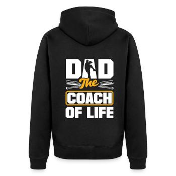 Dad The Coch Of Life Fathers Day Baseball - Unisex Premium Bio Zip Hoodie - Schwarz - Hinten - Nico (187cm)