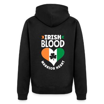 Irish Blood Warrior Heart St Patricks Day Shamrock - Unisex Premium Organic Zip Hoodie - black - Back - Nico (187cm)