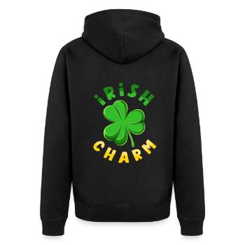 Irish Charm Celebrate Ireland St Patricks Day - Unisex Premium Organic Zip Hoodie - black - Back - Nico (187cm)