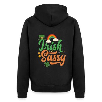 Irish Sassy Celebrate Ireland St Patricks Day - Unisex Premium Organic Zip Hoodie - black - Back - Nico (187cm)