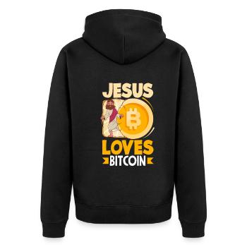 Jésus aime Bitcoin Religous Cryptocurrency BTC - Veste à capuche bio Premium Unisexe - noir - Dos - Nico (187cm)