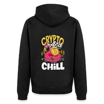 Crypto And Chill Cryptocurrency BTC - Unisex Premium Bio Zip Hoodie - Schwarz - Hinten - Nico (187cm)