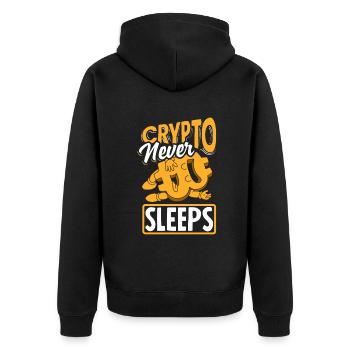 Crypto Never Sleeps Cryptocurrency BTC - Unisex Premium Bio Zip Hoodie - Schwarz - Hinten - Nico (187cm)