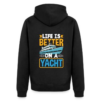 Life is better on a Yacht for a Seaman Sailor - Unisex Premium Bio Zip Hoodie - Schwarz - Hinten - Nico (187cm)