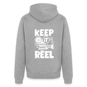Cinéaste Keep It Reel - Veste à capuche bio Premium Unisexe - gris chiné - Dos - Nico (187cm)