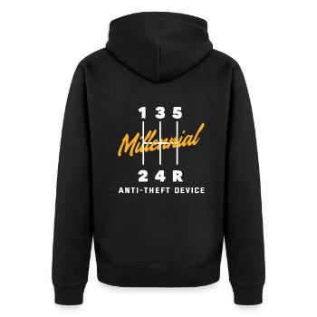 Auto Racing Mechanic Manual Millenial Anti Theft - Unisex Premium Bio Zip Hoodie - Schwarz - Hinten - Nico (187cm)