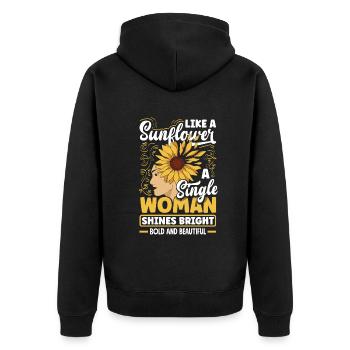 Like A Sunflower A Single Women Shines Bright - Unisex Premium Bio Zip Hoodie - Schwarz - Hinten - Nico (187cm)