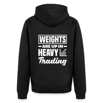 Weights Are Uo In Heavy Trading Investor Day - Unisex Premium Bio Zip Hoodie - Schwarz - Hinten - Nico (187cm)
