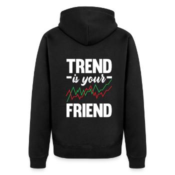 Trend Is Your Friend Investor Day - Unisex Premium Bio Zip Hoodie - Schwarz - Hinten - Nico (187cm)