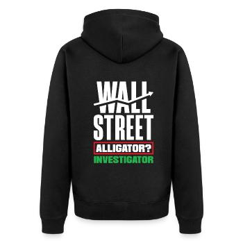 Wall Street Alligator? Investigator Investor Day - Unisex Premium Bio Zip Hoodie - Schwarz - Hinten - Nico (187cm)