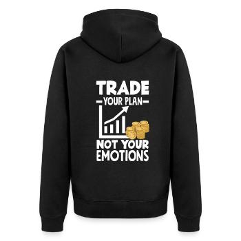 Trade Your Plan Not Your Emotions Investor Day - Unisex Premium Bio Zip Hoodie - Schwarz - Hinten - Nico (187cm)