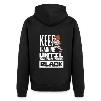 Keep Training Until The Belt Turns Black - Unisex Premium Bio Zip Hoodie - Schwarz - Hinten - Nico (187cm)