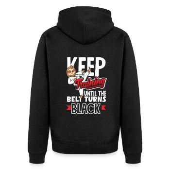 Keep Training Until The Belt Turns Black - Unisex Premium Bio Zip Hoodie - Schwarz - Hinten - Nico (187cm)