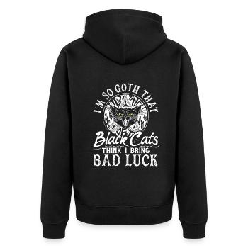 I'm So Goth That Black Cats Think I Bring Bad Luck - Unisex Premium Bio Zip Hoodie - Schwarz - Hinten - Nico (187cm)