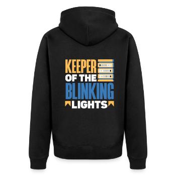 Keeper Of The Blinking Lights Network Admin - Unisex Premium Organic Zip Hoodie - black - Back - Nico (187cm)