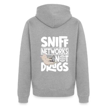 Sniff Networks Not Drugs Network Admin - Unisex Premium Organic Zip Hoodie - heather grey - Back - Nico (187cm)