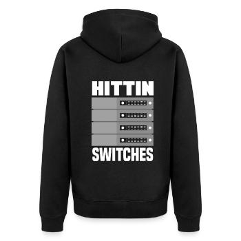 Hittin' Switches Network Admin - Unisex Premium Organic Zip Hoodie - black - Back - Nico (187cm)