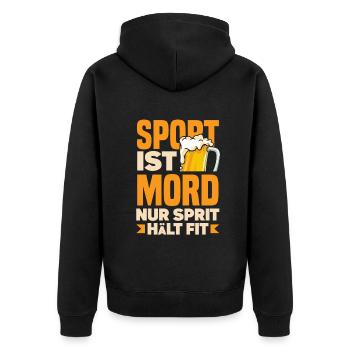 Sport ist Mord nur Sprit hält fit Biertrinker & - Unisex Premium Bio Zip Hoodie - Schwarz - Hinten - Nico (187cm)