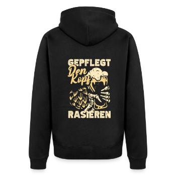Geplegt den Kopf rasieren Biertrinker & Bier - Unisex Premium Bio Zip Hoodie - Schwarz - Hinten - Nico (187cm)