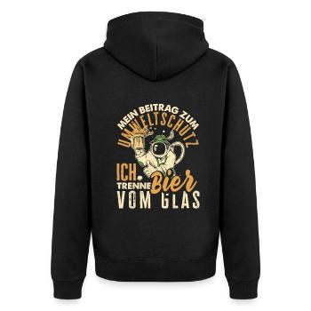 Mein Beitrag zum Umweltschutz - Ich trenne Bier - Unisex Premium Bio Zip Hoodie - Schwarz - Hinten - Nico (187cm)