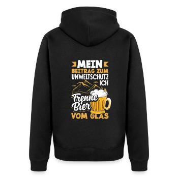 Mein Beitrag zum Umweltschutz - Ich trenne Bier - Unisex Premium Bio Zip Hoodie - Schwarz - Hinten - Nico (187cm)
