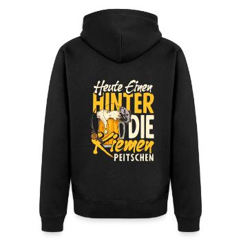 Heute einen hinter die Kiemen peitschen Bier - Unisex Premium Bio Zip Hoodie - Schwarz - Hinten - Nico (187cm)