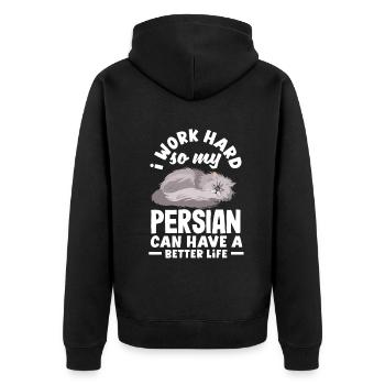 I work hard so my Persian can have a better life - Unisex Premium Bio Zip Hoodie - Schwarz - Hinten - Nico (187cm)