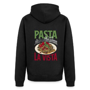 Pasta la vista - Unisex Premium Bio Zip Hoodie - Schwarz - Hinten - Nico (187cm)