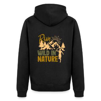 Run in nature - Unisex Premium Bio Zip Hoodie - Schwarz - Hinten - Nico (187cm)