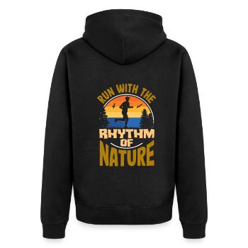 Run with the rhythm of nature - Unisex Premium Bio Zip Hoodie - Schwarz - Hinten - Nico (187cm)