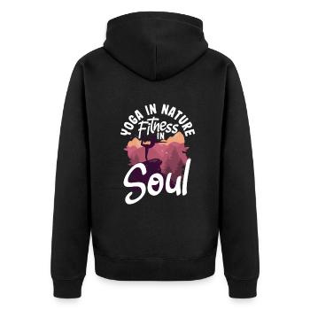 Yoga in nature fitness in soul - Unisex Premium Bio Zip Hoodie - Schwarz - Hinten - Nico (187cm)