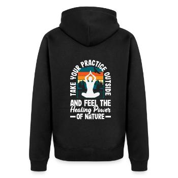 Take your practice outside and feel the nature - Unisex Premium Bio Zip Hoodie - Schwarz - Hinten - Nico (187cm)