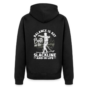 Balance is key, both on the slackline and in life - Unisex Premium Organic Zip Hoodie - black - Back - Nico (187cm)
